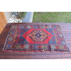 Turkish Accent Rug, 3.4x5.4 ft Vintage Rug, <b>Red</b> <b>Wool</b> Rug - Product Image 3