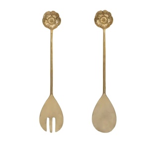 Juego de 2 para servir ensaladas de latón con diseño floral con esmalte mate para cocina, cubiertos de latón únicos, juegos de cubiertos para ensaladas - Product Image 1
