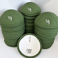 Op maat gemaakte groene linnen kippa, Joodse kippot, yarmulke, gepersonaliseerd logo borduurwerk, bedrukte voering voor bruiloft, bar mitswa, judaica