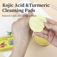 Lingettes Visage Nettoyantes au Curcuma et Acide Kojique, 50 Disques de Coton Pure Marque Blanche, Exfoliants pour l'Élimination des Taches Brunes