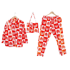 Costume de nuit avec sac coton imprimé doux chemise esthétique pour femmes pyjama doux été/hiver maillots de bain 100% coton pyjama ensemble - Product Image 1