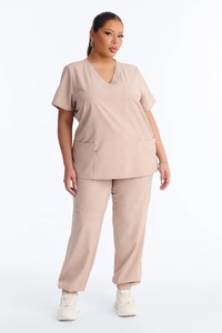 EVERGLOW Conjunto de Uniforme Médico Unisex Rosa con Diseño de Paneles Diagonales, Uniforme Hospitalario de Spandex/Poliéster Tejido, Pantalones y Blusa con Detección de Agujas - Product Image 4