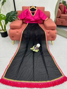 Beautiful Designer Saree With Fancy Lace and heavy Latkan on pallu and Blouse - Product Image 3