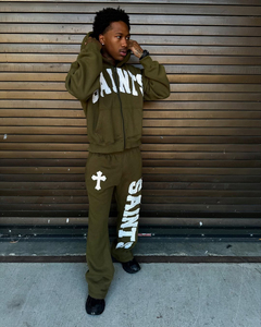 Traje de sudor en blanco Unisex de alta calidad Sudadera de peso pesado Sudadera con capucha lavada con piedra ácida y conjunto de chándal Jogger para hombres 2026 - Product Image 1