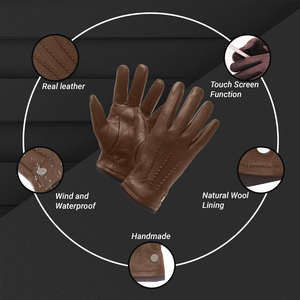 ถุงมือหนังแพะสีน้ำตาลสำหรับผู้ชายพร้อมซับในขนสัตว์สุดหรูทนทานกันลื่นไม่เหมือนใคร - Product Image 6