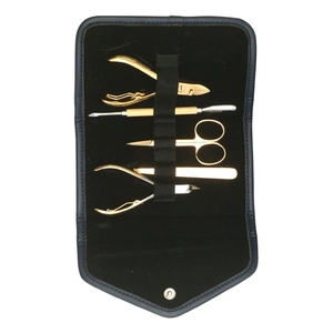 Juego de instrumentos de pedicura para manicura chapados en oro de primera calidad, 5 uds., herramientas de acero inoxidable, bolsa de cuero Artificial, venta completa, belleza de uñas - Product Image 6