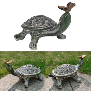 Vintage Tortoise <b>Garden</b> Showpiece Object Floor Display Handmade Solid Tortoise <b>Butterfly</b> On Face Outdoor Sculpture & Statue - Product Image 2