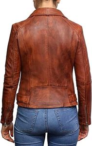 TESSUTO Veste de moto en cuir véritable pour femme, matelassée, imperméable, respirante, style vintage, tendance - Product Image 5