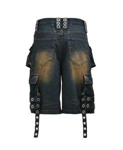 Short en maille denim cargo vintage pour hommes du fabricant en gros 100% coton motif solide avec œillets multi-poches style lavé - Product Image 2