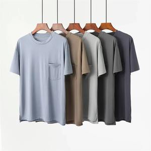 Camisetas formales de punto de algodón sólido para hombre, Camiseta básica Unisex con bolsillo, ropa de calle informal de gran tamaño, Camiseta con bolsillo, opción de logotipo personalizado - Product Image 1