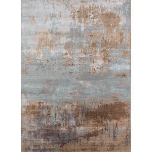 Tapis rectangulaire en laine et soie de bambou noué à la main Kavi gris et noir, design Théorie du Chaos, pour couloir et chambre - Esk-357 - Product Image 1