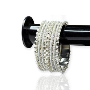 Silver Finish <b>Pearl</b> Designer Trendy Bangles Elegant Bridal Wedding & Party Wear Premium Imitation Jewellery at Wholesale Price - Product Image 3