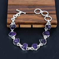 Pulsera de Plata de Ley 925 con Amatista Natural en Bruto y Oro, Hecha a Mano, Estilo Étnico Clásico, Unisex, para Amistad o Uso Cristiano