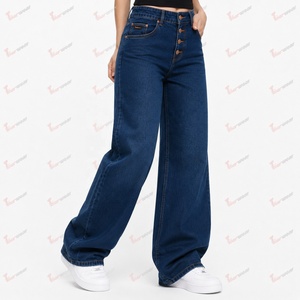 Jeans de Mezclilla para Mujer al por Mayor, con Logotipo Personalizado, Cintura Alta, Ajustados, de Pierna Recta, de Pierna Ancha, Pantalones Casuales, Jeans de Algodón Elástico Premium - Product Image 2