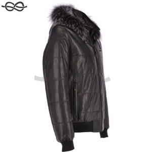 Blouson aviateur à capuche en cuir noir pour hommes de qualité supérieure Design Davos tendance Vêtements décontractés Meilleure vente - Product Image 2