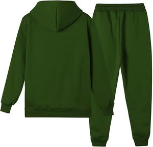 Ensemble sweat-shirt à capuche et pantalon de jogging de couleur unie, survêtement décontracté pour adultes, toutes saisons, en coton - Product Image 4