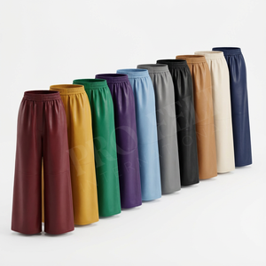 Custom Clothing Leather Cropped <b>Trousers</b> Women Elastic Waist Pocket Fashion Style Wear Everyday Comfort Fit Trend Leather Pants - Product Image 1