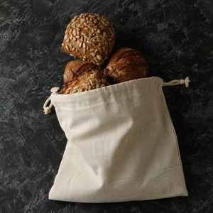 Sac de rangement pour pain en coton et lin 100% écologique avec cordon de serrage | Sac à pain réutilisable en coton et lin 100% avec cordon de serrage - Product Image 2