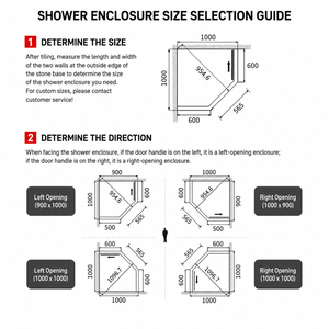 Cabine de douche d'angle ANSI Z97.1 avec cadre en acier inoxydable SS304, portes coulissantes simples en verre en forme de losange, moderne et personnalisée pour hôtel - Product Image 4