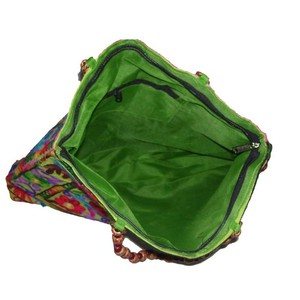 Large Capacity Bohemian Ethnic Floral Design Cotton <b>Tote</b> Green Base Zipper Closure Women's Portable Daily Outings Messenger <b>Bag</b> - Product Image 3