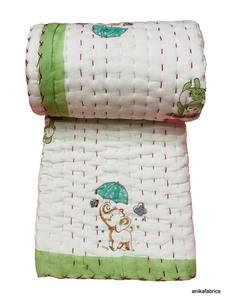 Edredón Kantha de bebé estampado Handblock Reversible seco de algodón puro para compra al por mayor al mejor precio - Product Image 3