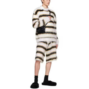 Pantalones Cortos de Mohair para Hombre, Estilo Urbano Moderno, Fabricante OEM, Venta al por Mayor, Pantalones Cortos de Mohair a Rayas para Hombre, Venta al por Mayor - Product Image 1