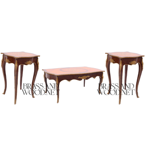 Juego de Mesa de Centro de Madera Curvada Clásica de Lujo con Detalles en Latón - Product Image 1