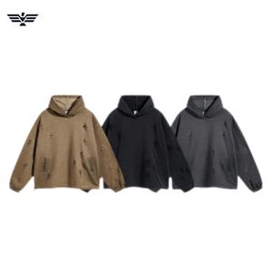 2025 superventas suéter largo para mujer Sudadera con capucha estilo callejero desgastado a mano diseño de punto Color personalizado 100% algodón invierno - Product Image 5