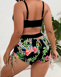 Ensemble de maillot de bain deux pièces pour femmes grande taille, design personnalisé, imprimé à carreaux, vêtements de plage, maillot de bain, taille haute, décontracté, mode estivale - Product Image 3