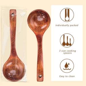 3PCS <b>Wooden</b> Ladle Spoon Set, Non-Stick <b>Wooden</b> Spoons Soup Cooking Spoons Natural Teak Wood <b>Kitchen</b> <b>Utensils</b> for Cooking - Product Image 4