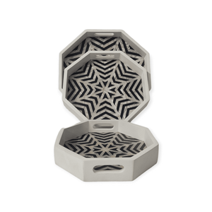 Plateau géométrique de Style Art moderne du milieu du siècle bois de manguier multifonctionnel avec incrustation blanche noire pour la décoration de Noël de jardin à la maison - Product Image 6