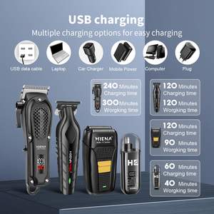 Kit de tondeuses à cheveux sans fil professionnelles pour hommes, rechargeable par USB, tondeuse à barbe et à nez électrique portable professionnelle - Product Image 1