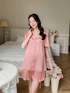 B608 Diseñador Anti-Shrink Absorbente de sudor Pantalones cortos de seda de encaje Rosa Logotipo personalizado Conjunto de ropa de maternidad Buena elección - Product Image 4