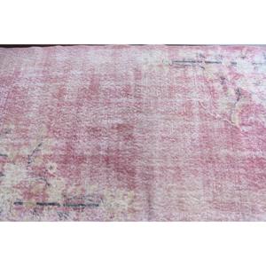 Vintage Area Rug 3.7x6.8 ft, <b>Red</b> Ikat Turkish <b>Wool</b> Rug - Product Image 4