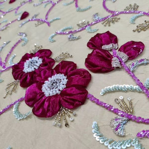 Luxury Hand Embroidered Women's <b>Lace</b> <b>Fabric</b> Acrylic HDPE Laminated Dobby Weft Breathable Medium Rajgadhia Exports Uttar Pradesh - Product Image 4