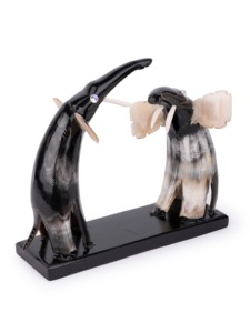 Handcrafted Buffalo Horn <b>Elephant</b> Pair on Black Base Decorative Sculpture for Elegant Home Display Inspired Cultural Accent - Product Image 6