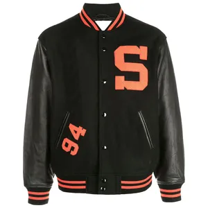 Superb Quality Black Leather Sleeves Customized High Quality Varsity Jacket High Quality Bright Color Men Wear Varsity Jacket