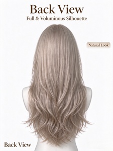 Peluca de Cabello Humano Rubio Ceniza Claro, Larga y con Rizos en Capas, Calidad Premium para Mujeres - Product Image 3