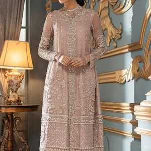 BEAU DESIGN DE HAND-ZARI INDIEN/PAKISTANI BRODERIE SUR KURTA AVEC ROBE PLAZO pour fête/mariage = 2024 - Product Image 1