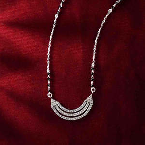NOVAMART Fine Pure Silver Mangalsutra Necklace Geometric Pattern Gold Beads Strands Religious Wedding Gift for <b>Wife</b> Featuring Di - Product Image 2