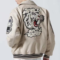 Blouson Bomber Vintage Homme Personnalisé OEM Col Montant Manches en Cuir de Vachette Broderie Chenille Patch Baseball Lettrage Varsity