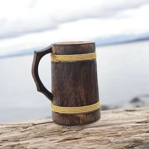 <b>Handmade</b> Eco-Friendly Luxury Mango Wood Beer <b>Mug</b> Dark Natural Wooden Tankard Unique Design Camping Gift Barrel Cup Customizable - Product Image 1
