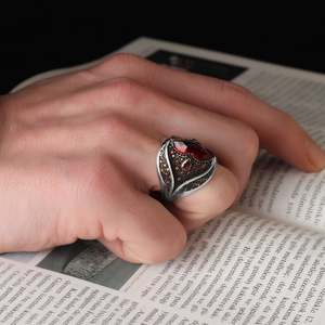 Anillo Masculino de Plata de Ley 925 Estilo Otomano Azuris VALKH1186 al por Mayor, Piedra Natural de Ágata, Hecho a Mano en Turquía - Product Image 1