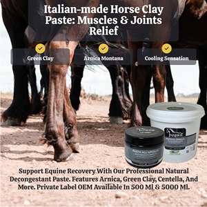 Pâte d'argile naturelle pour chevaux, décongestionnant pour les muscles et les articulations - Argile verte à l'arnica - Marque privée OEM - Fabriqué en Italie - Product Image 1