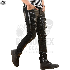 กางเกงหนังผู้ชายทรงสลิมฟิตสำหรับผู้ใหญ่กางเกงหนังลำลองหนังแท้ - Product Image 4