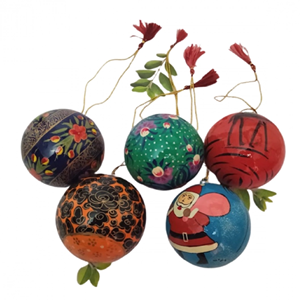 Bright papier mache <b>Christmas</b> balls with <b>candy</b> cane stripes and peppermint swirl designs for sweet, festive-<b>themed</b> decorations - Product Image 2