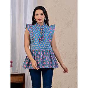 Camiseta sin mangas de algodón estampada Blue Jaal para mujer, transpirable, talla única, estilo halter informal con logotipo personalizado para uso diario y en el gimnasio. - Product Image 1