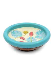 Cuenco de madera para servir con diseño de esmalte de azulejo floral - Product Image 3