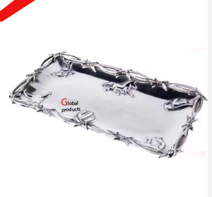 Plateau de service en acier inoxydable et en métal de longue taille de designer fini argent de qualité supérieure pour la maison et l'hôtel - Product Image 1