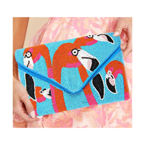 Bolso de noche de lujo a la moda con cuentas de semillas de cristal, cadena de Luna y flamenco, regalo perfecto para amantes de la moda, patrón de sobre - Product Image 1